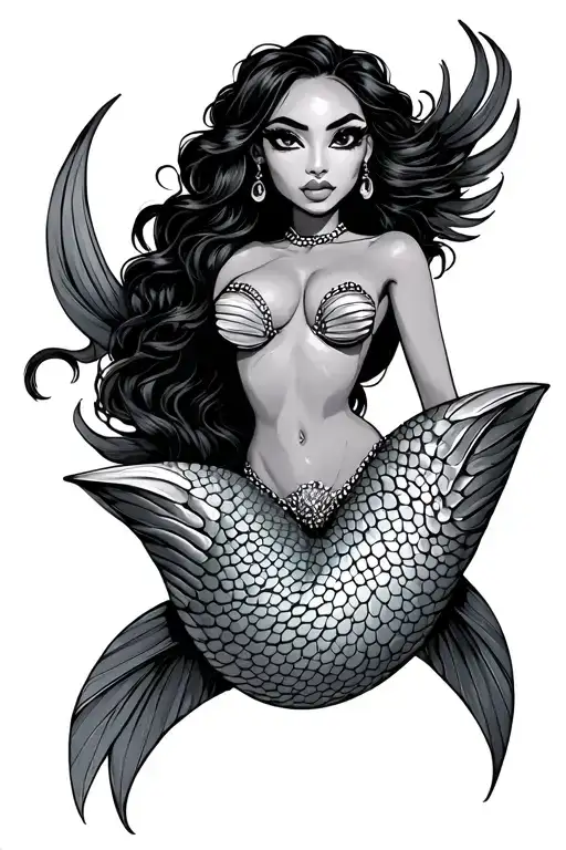 Sexy Beautiful African Worrier Murmaid With Cartoon Eyes