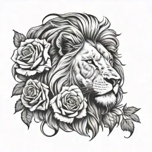 Lion And Roses