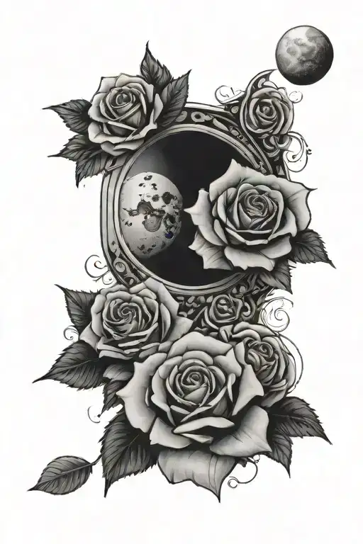 Trible Tatoo Sleeve With Roses And The Moon Phase Design