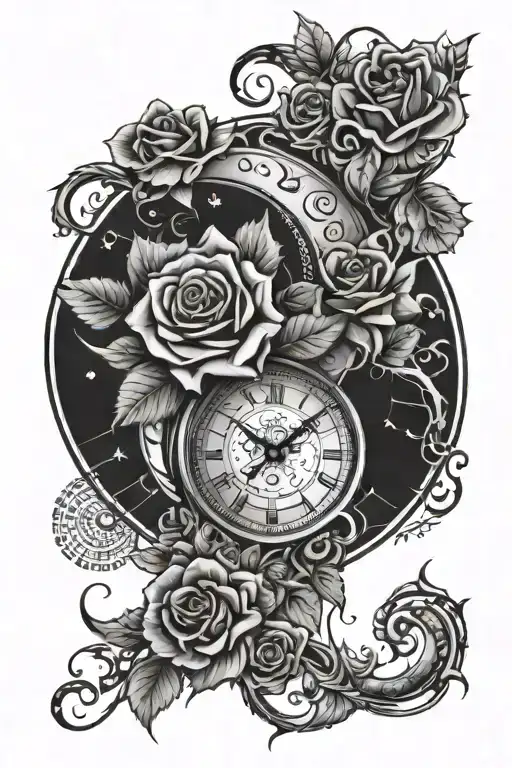 Trible Tatoo Full Sleeve With Roses And The Moon Phase Design