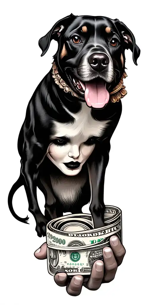 Chicano Tattoo Face Women Money Roll Dog On Hand