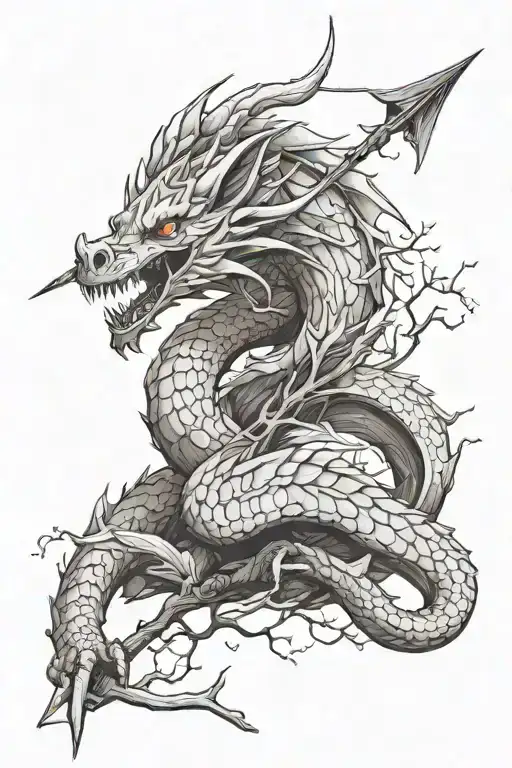 A Dragon Wrapped An Arrow With A Tree Branch