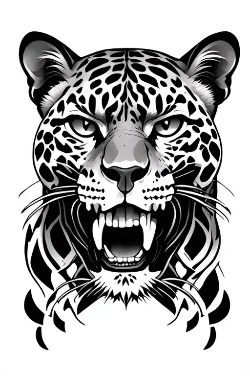 Jaguar With A Skull In Its Mouth Adorned With Geo Symteric Shapes