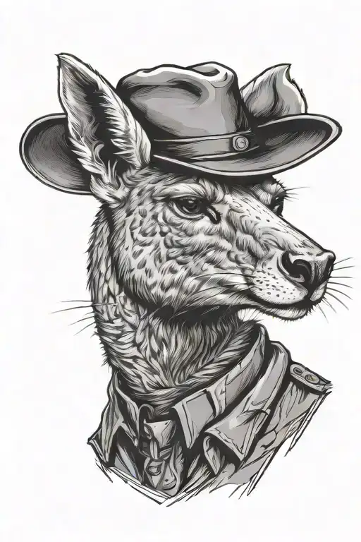 Full Body Muscular Kangaroo Wearing A Drill Sargeant Hatt