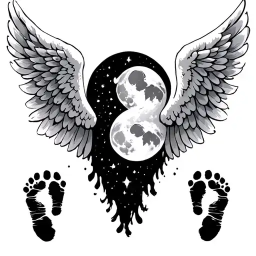Miscarriage Angel Wings With Footprints And Moon