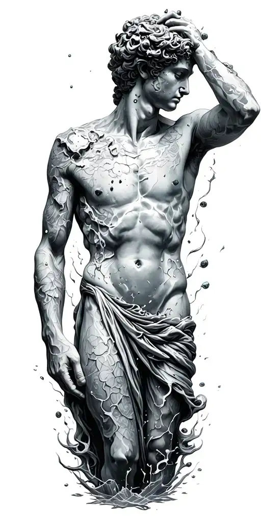 Crumbled Human Statue Under Ocean