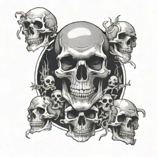 Dark Silhouette Of A Smiling Figure Surrounded By Skulls And Bones