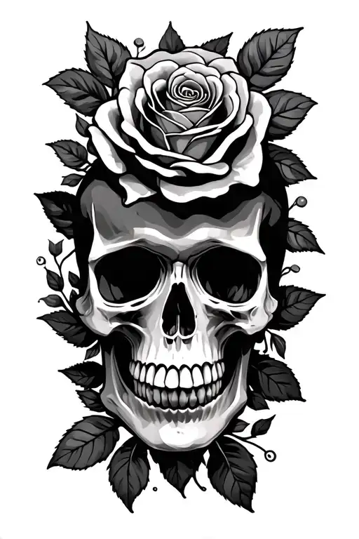 Skull And Roses Blooming