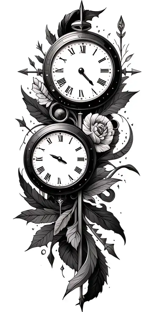 Clocks And Arrows With Design Incorporating Elements