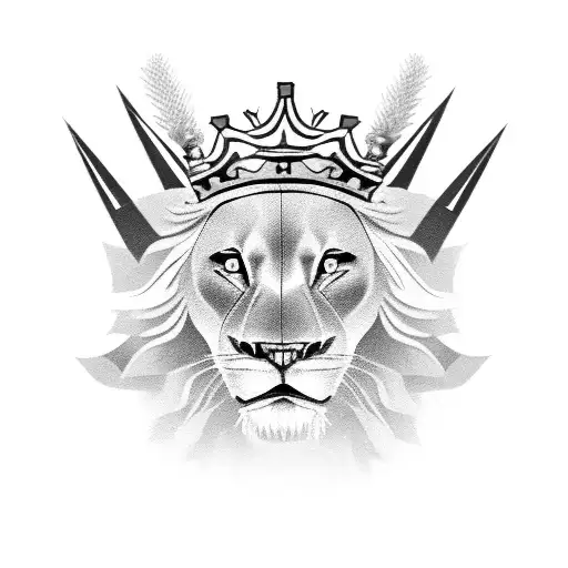A Roaring Lion With A Crown Made Of Metal Spikes And A Wreath Of Black Roses Around Its Neck