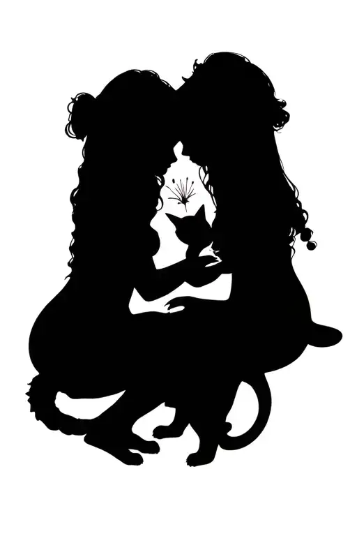 Two Fairies And A Cat Playing