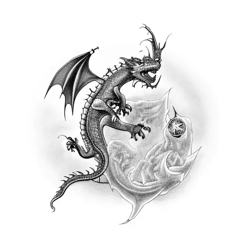 A Movie Projector With A Dragon Emerging From The Lens