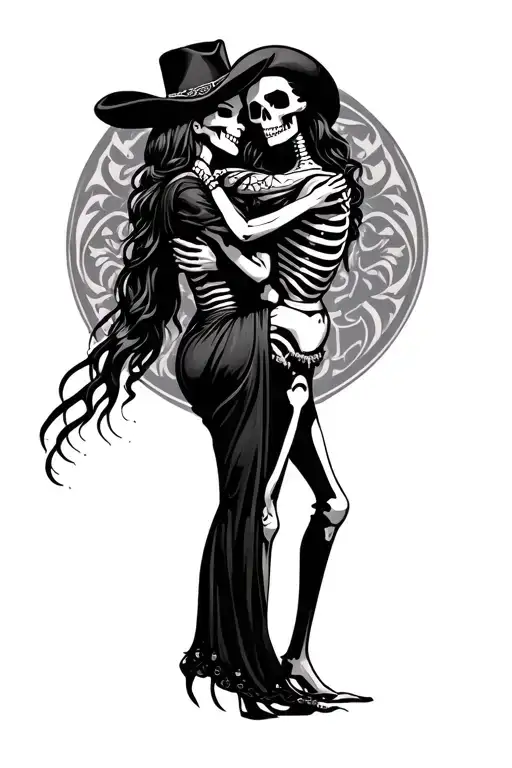 Skeleton Charro Hugging A Woman