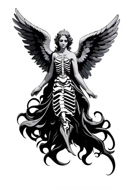 Spine Tattoo Design Featuring An Angel Flying