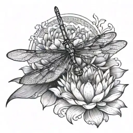 Dragonfly On A Single Lotus Flower