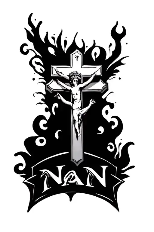 A Cross With The Name Nan At The Bottom Middle Below The Cross In Cursive And Looks Religious