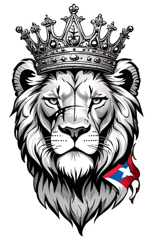 Lion With Scar On Eye And A Crown With Puerto Rican Flag