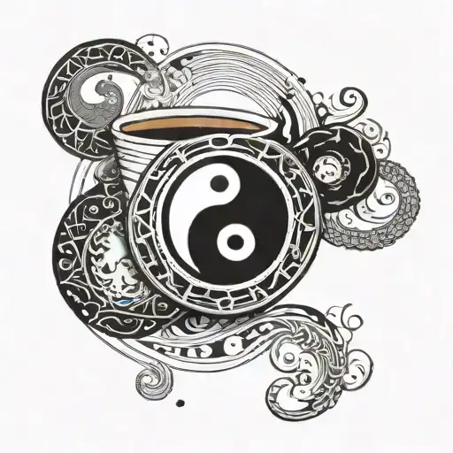 A Programming Code Design With Yin And Yang Elements And Coffee Cup Accents