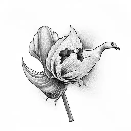 A Minimalist Black-grey Design Of A Dove And Daffodil Intertwining Along The Spine