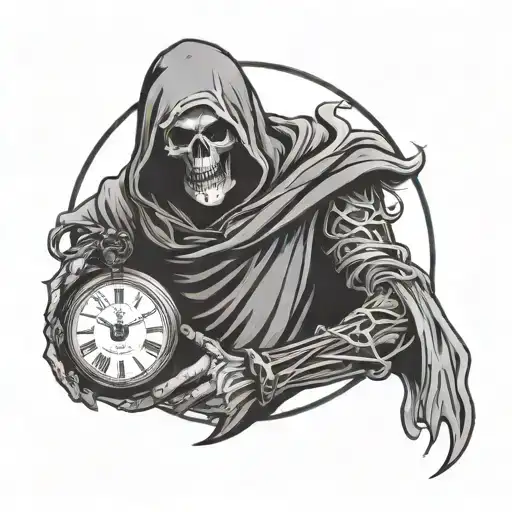 Angry Grim Reaper Side Profile Holding A Pocket Watch