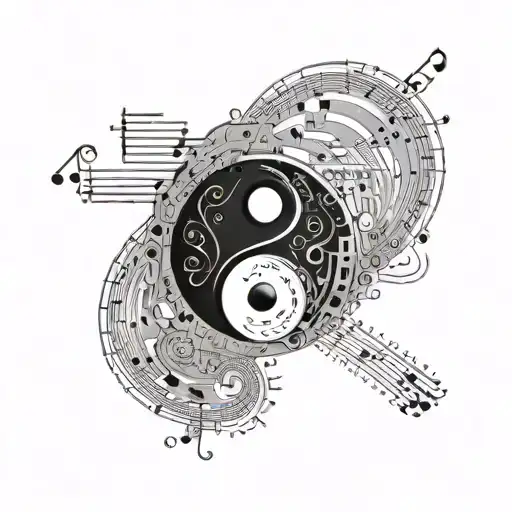 An Intricate Yin And Yang Symbol Made Of Programming Code And Music Notes