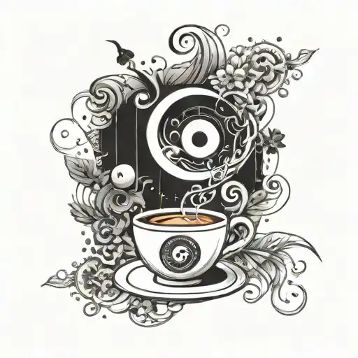 A Programming Code Design With Yin And Yang Elements And Coffee Cup Accents