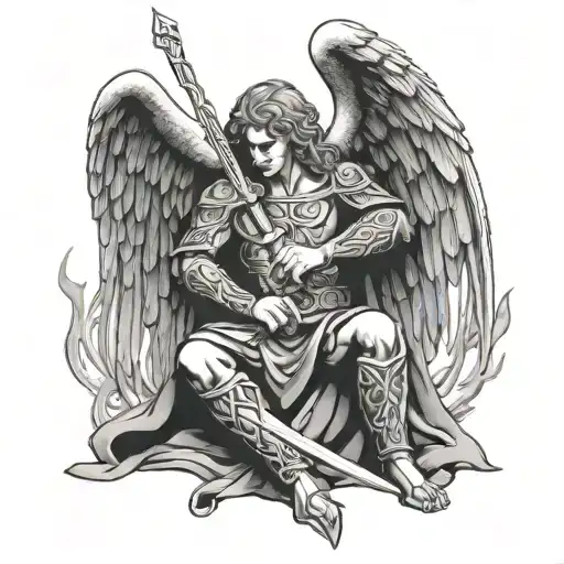 Celtic Angel Holding Sword Kneeling Angel