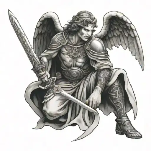 Celtic Angel Holding Sword Kneeling