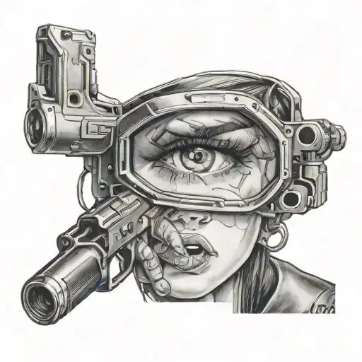A Detailed Portrait Of Your Girl's Eyes With Guns And Cars Reflected In Them