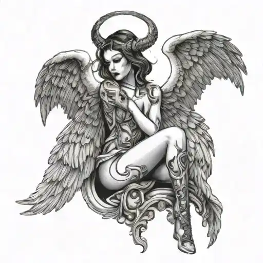 Half Angel Half Demon Woman Wings Whole Body