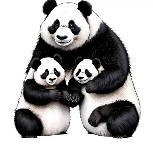 Panda Family Holding Hands