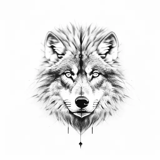 A Realistic Black And Grey Portrait Of A Wolf And Lion Hugging