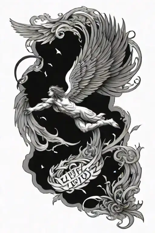 Icarus Falling With Words 'I Lived'