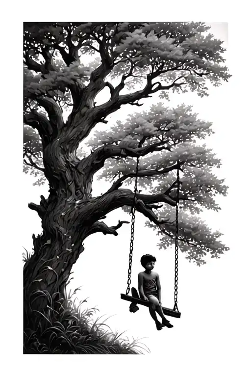 A Tree With A Boy On A Swing