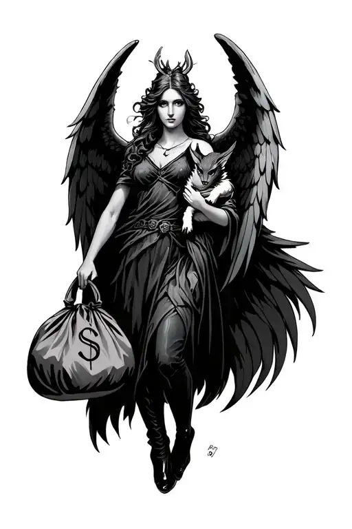 Angel Lady Holding Draco With Money Bag