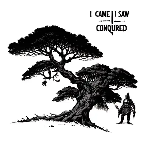 I Came I Saw Conquered With Roman Soilder On Tree