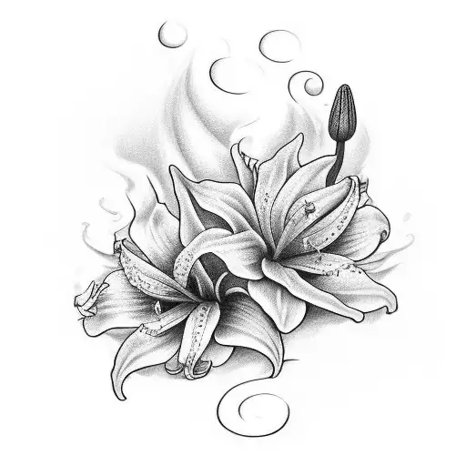 Dragon And Lily Flower For Full Sleeve Right Hand