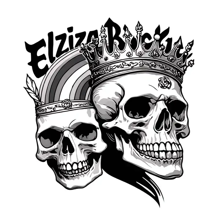 Rainbow And Skull With Tilted Crown And The Name Eliza