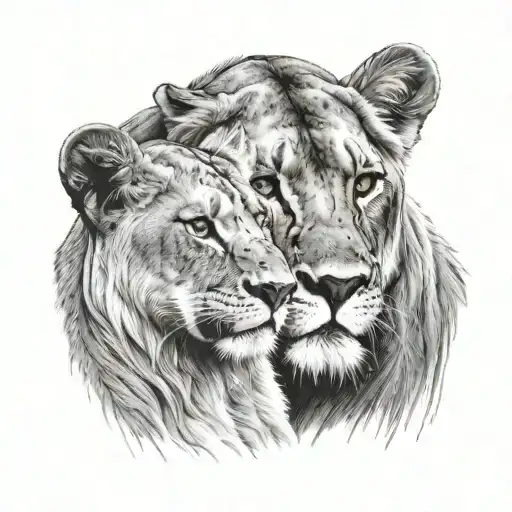 Lioness And Cub Realistic Portrait