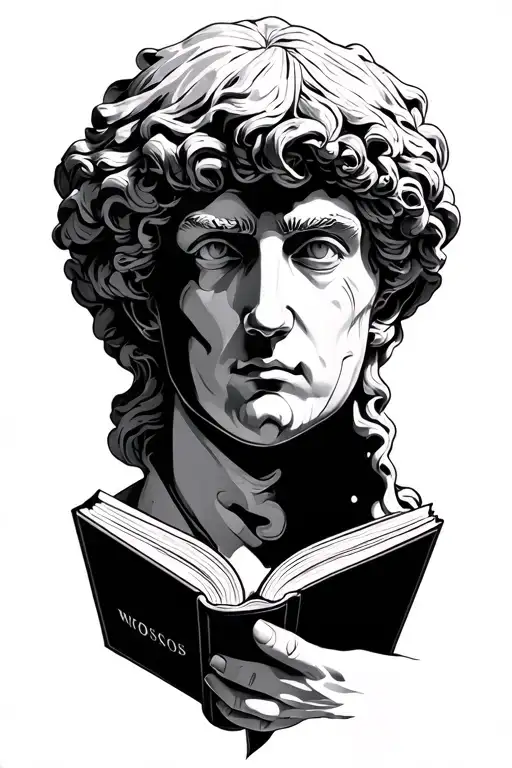 New Face Breaking From A Statue Head Profile Holding A Book