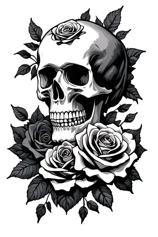 Skull And Roses Intertwined