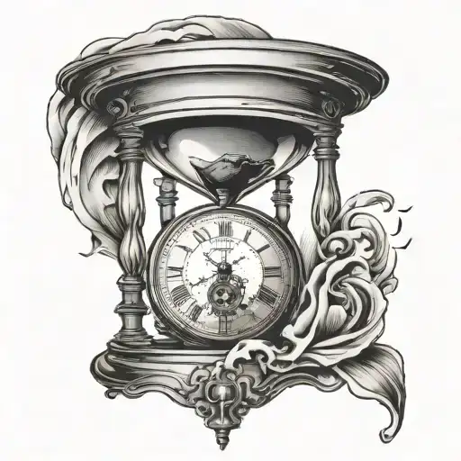 Hour Glass Broken Bottom With Pocket Watch Under