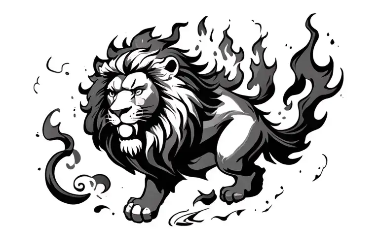 Fu Lion Holding A Ball Surrounded By Fire