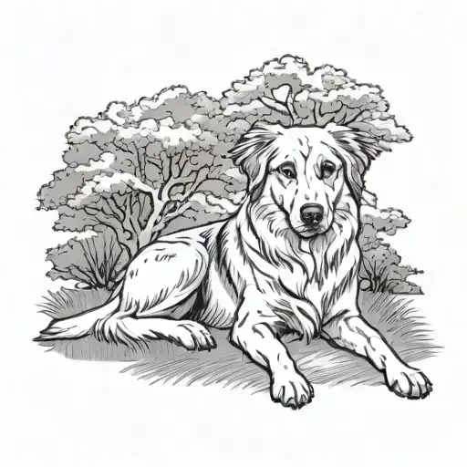 German Sheppard Golden Retriever Mix Sitting Under A Tree