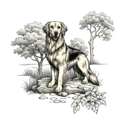 German Sheppard Golden Retriever Mix Sitting Under A Tree