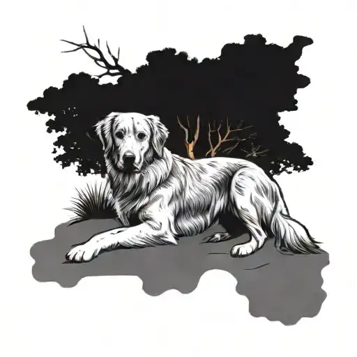 German Sheppard Golden Retriever Mix Sitting Under A Tree