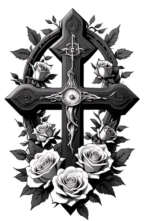 Cross Surrounded With Roses And God