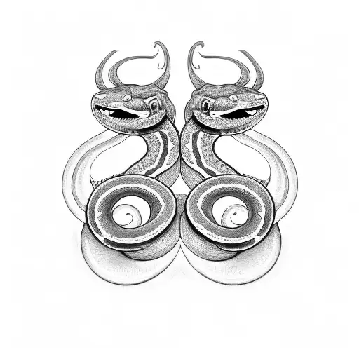 Two Symmetrical Snakes Looking Each Other With A Gothic Architectonic Ornaments
