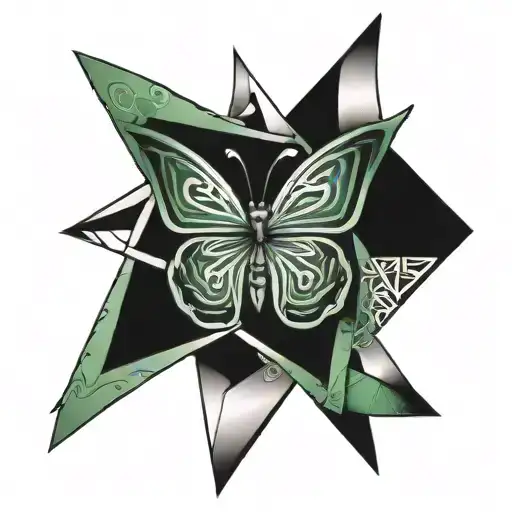 Simple Green Celtic Butterfly Inside Of 3 Large Triangles