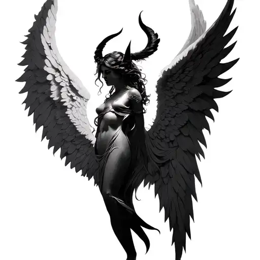 Angel Draws In 3 Lines With 1 Angel Wing And 1 Demon Wing